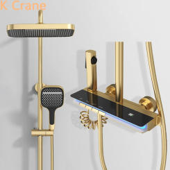 Hot Cold Atmosphere Bath Shower Faucet Bathroom LED Digital Thermostatic Mixer Shower System Bathtub Wall SPA Rainfall Taps Set