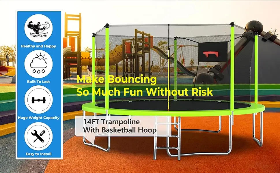 Description Picture 4 of itemTrampoline for Kids and Adults, Large Outdoor Trampoline with Stakes, Light, Sprinkler, Backyard Trampoline with B