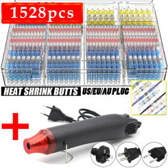 500/1030PCS Solder Seal Wire Connector Heat Shrink Solder Butt Connectors Kit Automotive Marine Insulated with 300W Hot Air Gun