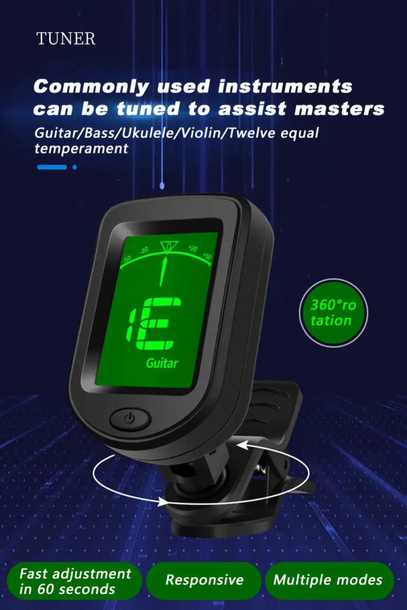 Description Picture 6 of itemNEW Rechargeable Guitar Tuner For All Instruments Clip on Electronic Tuner for Guitar Bass Ukulele Violin Mandolin Banjo