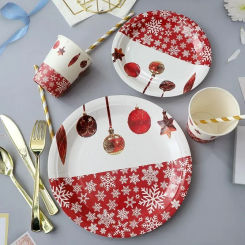 10Pcs Elk Santa Claus Paper Plates Cups Napkins Xmas Party Disposable Tableware New Year Eve Merry Christmas Home Decor Supplies