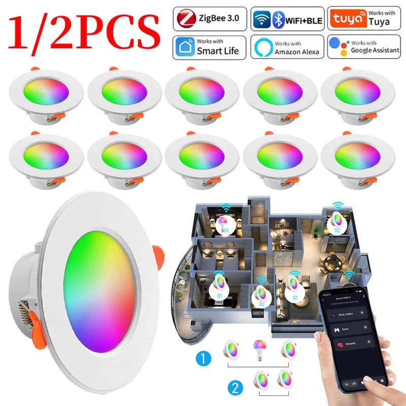 Description Picture 6 of item1/2PCS LED Downlight Smart Life Dimming Spot Bluetooth lamp 10W RGB+CW+WW Change Warm Cool light Work with Alexa Google Home