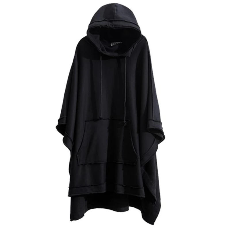 Description Picture 2 of itemM-6xl Autumn Winter New Men Loose Bat Cloak Cape Dark Medium Long Fashion Thick Hooded Jacket Hiphop Outerwear Coats Overcoat
