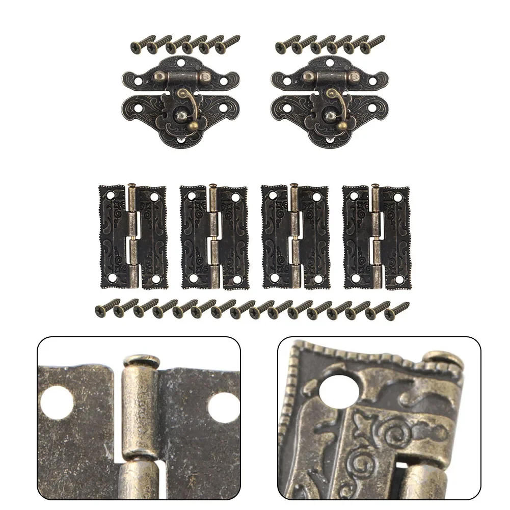 Description Picture 4 of item6pcs Antique Bronze Cabinet Door Hinge For DIY Box Furniture Hinges With Screws Wooden Box Latch Hasp Furniture Hardware