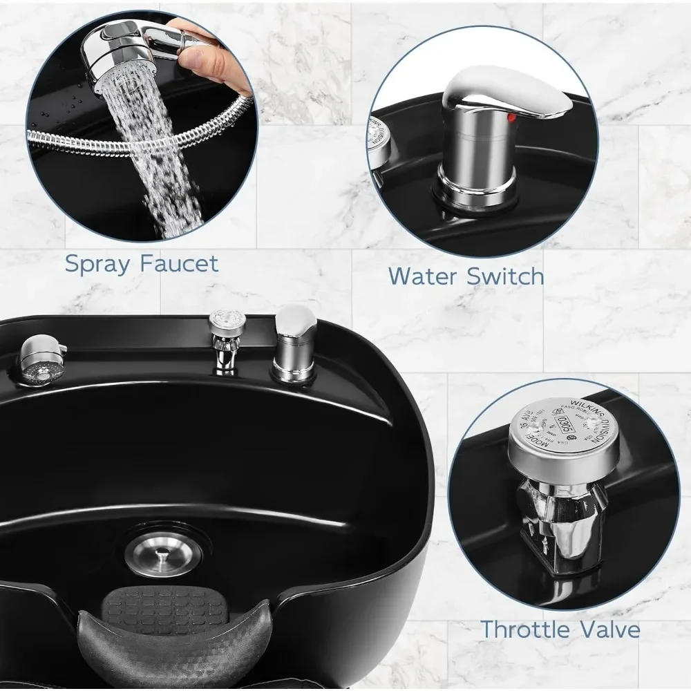 Description Picture 3 of itemShampoo Bowl and Chair Set for Salon, Hair Washing Station for Hair Stylist, ABS Plastic Backwash Barber Sink, Shampoo Chair