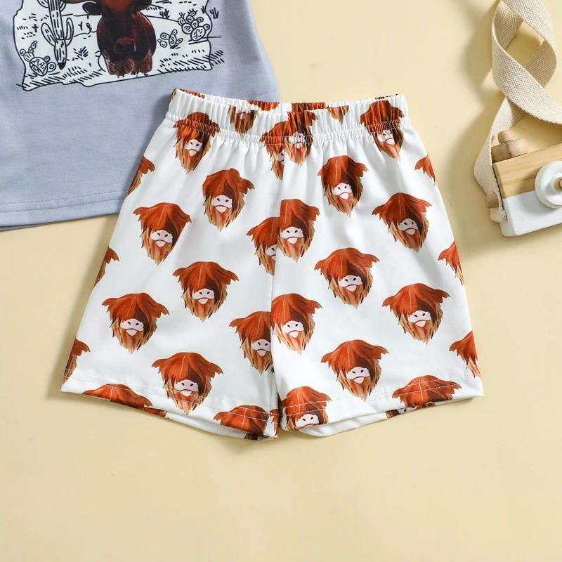Description Picture 6 of itemToddler Baby Boy Western Clothes Short Sleeve Cartoon Letter Print T-Shirt Shorts Set