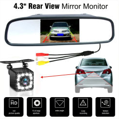 HD Car Rear View 2 in 1 Mirror Backup Camera- Wide Angle 12LED Night Vision for Reversing Vehicles Parking