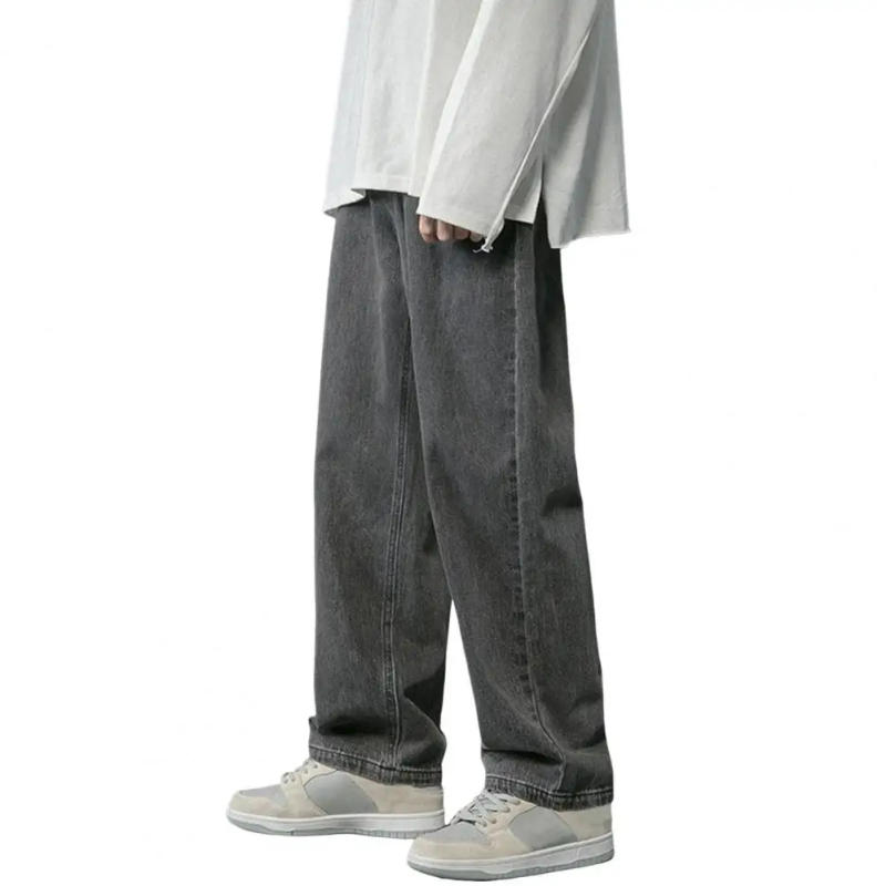 Description Picture 3 of itemStraight-leg Men Jeans Men's Wide Leg Denim Pants Hip Hop Style Washed Jeans with Pockets Classic Straight Casual for Spring