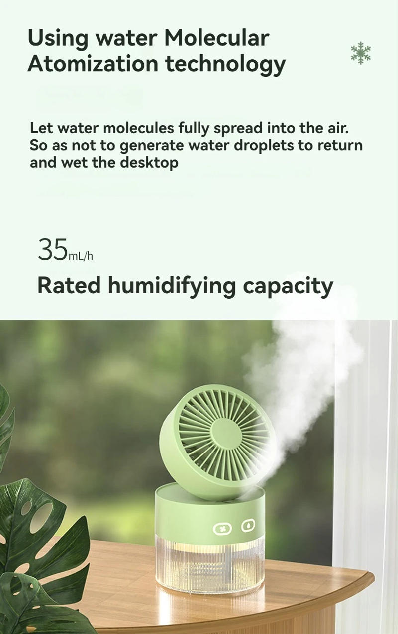 Description Picture 5 of itemPortable Air Humidifier Fan Desktop Foldable Water Spray Mist Fan 350ml Water Cooler Table Air Fan With Night Light USB Plug