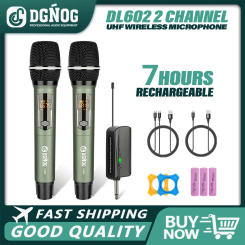 Dual Handheld Dynamic Karaoke Microphone System 2 Channel Wireless Microphone UHF 60m for Conference Stage School PA Speaker
