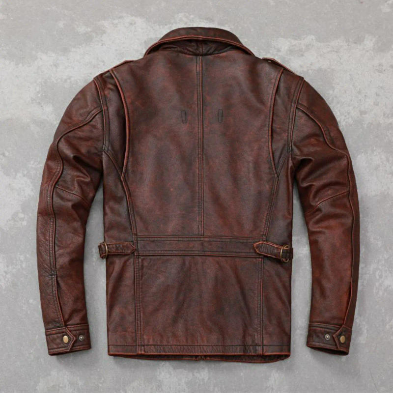 Description Picture 4 of itemM65 Hunting Leather Jackets Long Vintage Red Brown Genuine Cowhide Men Leather Jacket Pockets Real Skin Coat Autumn 오토바이