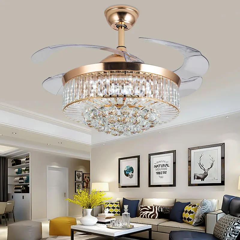 Description Picture 2 of itemCrystal Led Ceiling Fan Light Invisible Luxury Crystal Silvery LED Lamp With Remote Control Modern For Home
