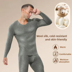 Traceless thermal underwear mens suit v-neck thickened and velvet winter cold-proof tight wool long johns