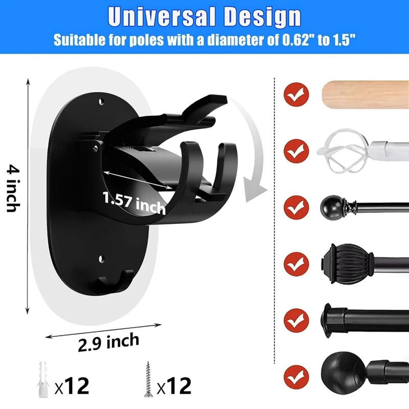 Description Picture 5 of item6PCS No Drilling Curtain Rod Holder Self Adhesive Curtain Rod Hooks Nail Free Adjustable