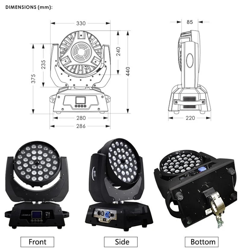 Description Picture 5 of item36x10W RGBW 4IN1 Zoom Wash LED moving head light Stage effect wash light Disco DJ Party Club Bar dmx512 Stage light Event Show
