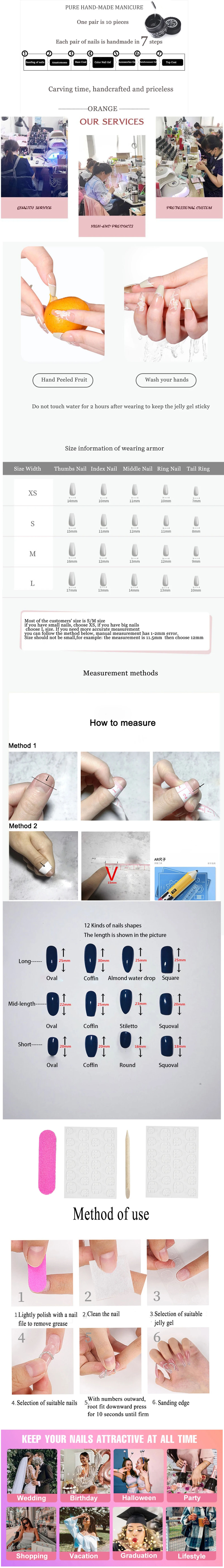 Description Picture 3 of itemHandmade Press On Nails Medium Cool Reusable Decoration Fake Nails Full Cover Artificial Manicuree Wearable Orange Nail Store