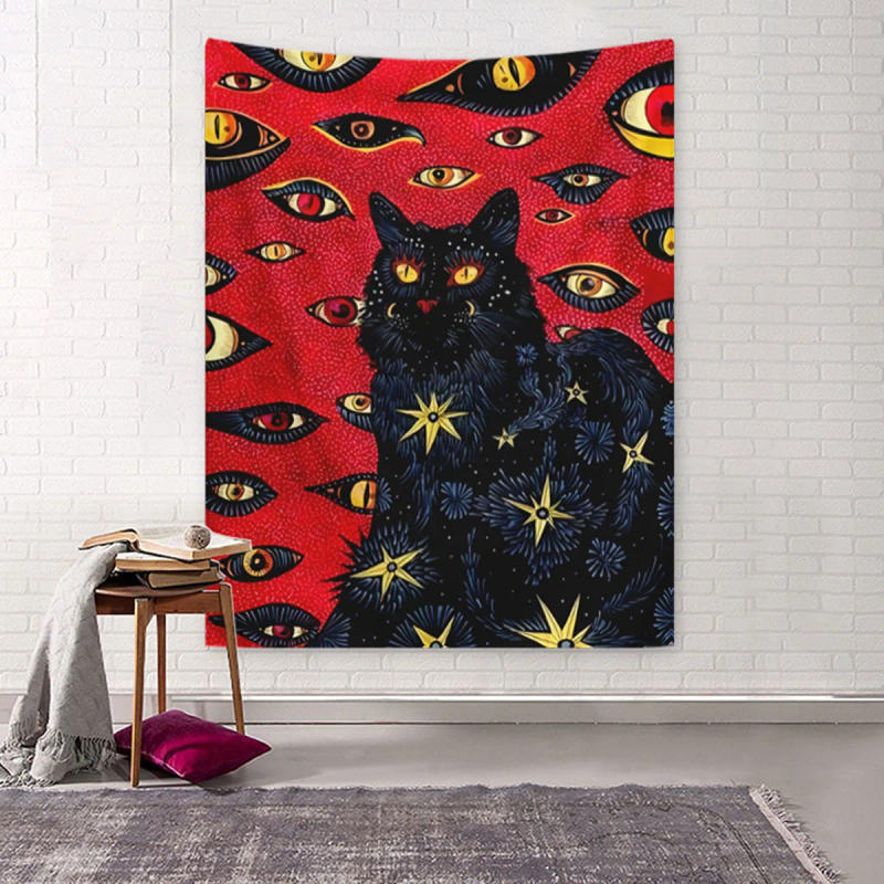 Description Picture 3 of itemCat Coven Tapestry Printed Witchcraft Hippie Wall Hanging Bohemian Wall Tapestry Mandala Wall Art Aesthetic Room Decor Decor