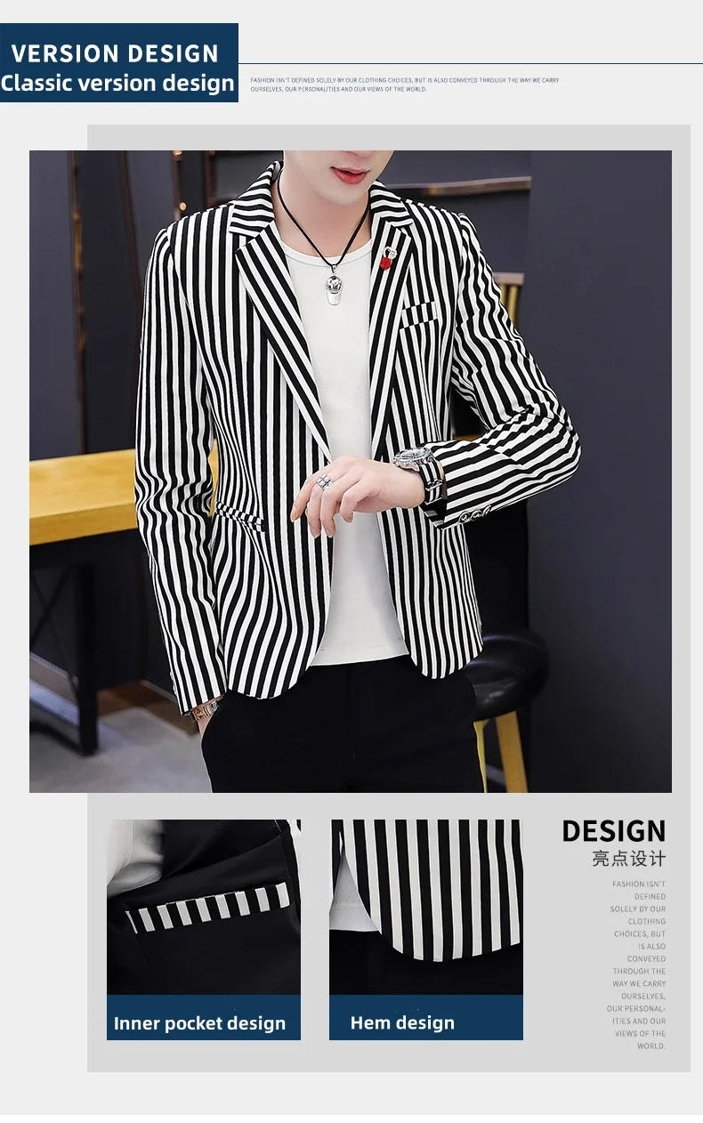 Description Picture 5 of itemFour seasons new suit boutique fashion Korean version handsome striped slim casual suit jacket jacket men's small suit