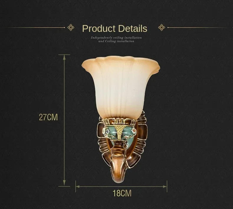 Description Picture 5 of itemMediterranean Sea Led Wall Light for Bedroom E27 Bedside Lamp Wall Lamps Retro Living Room Background American glass wall sconce