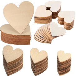 3-100Pcs Wooden Heart Slices Natural Unfinished Wooden Heart Cutouts for DIY Crafts Christmas Embellishments Ornaments 10-100mm