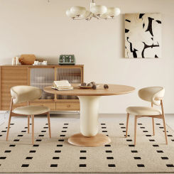 Cream Style Solid Wood Dining Table, round Conference Table Household Wood Dining Table and Chair