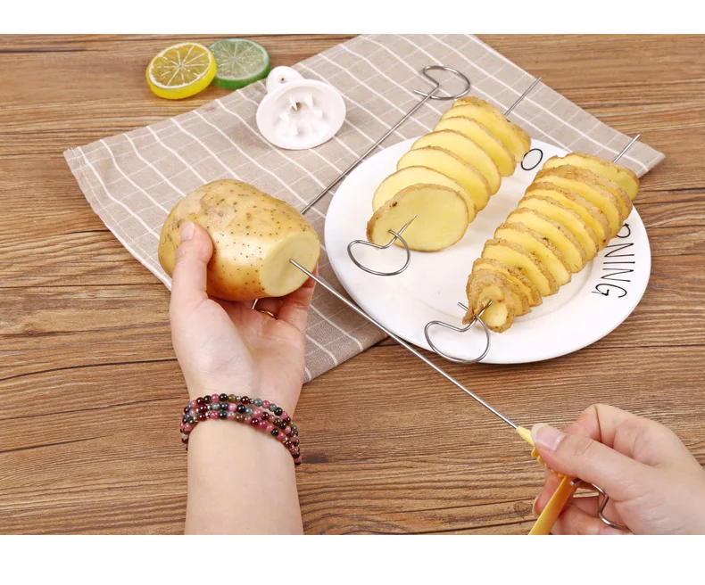 Description Picture 5 of itemStainless Steel Rotate Potato Slicer Twisted Potato Slice Cutter Spiral Manual Creative Kitchen Gadgets Vegetables Spiral Knife