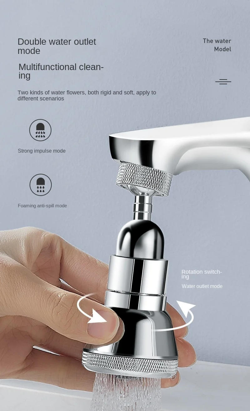 Description Picture 6 of itemBrass Universal Kitchen Water Faucet Adjustable Pressure 2 Mode Rotating Tap Nozzle Adapter Shower Head Water Saving