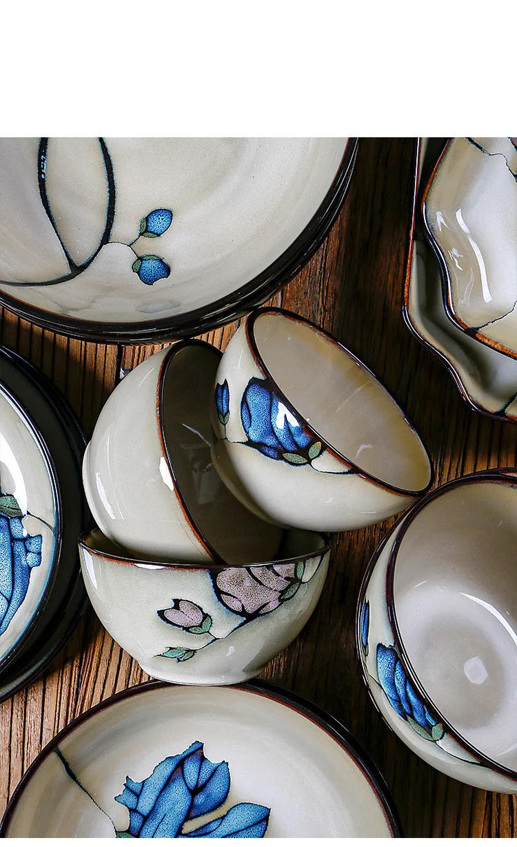 Description Picture 4 of itemJapanese Ceramic Plates Underglaze Color Round Salad Plate Household Kitchenware Ceramic Dinner Plate Kitchen Accessories