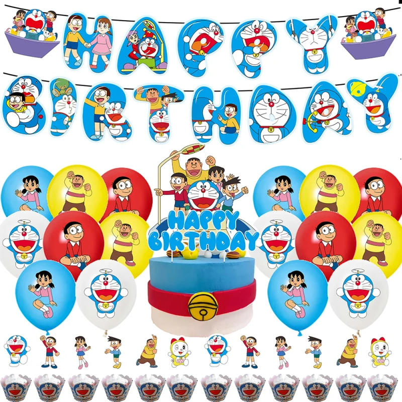 Description Picture 6 of itemMagic Cat Theme Birthday Party Decoration Balloon Backdrop Cake Topper Doraemon Birthday Party Supplies Baby Shower