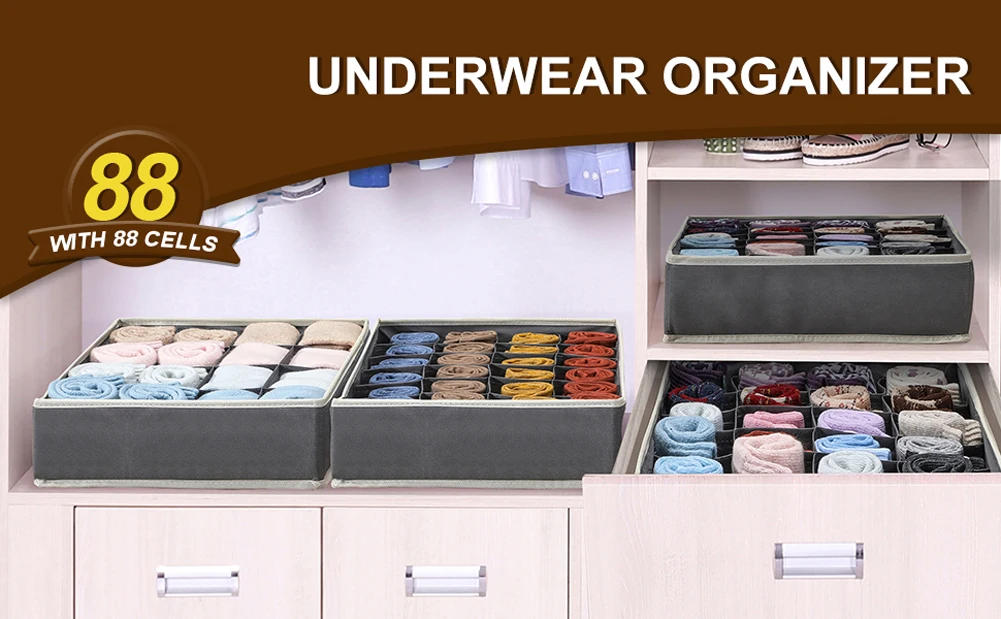 Description Picture 6 of itemSock Underwear Organizer Drawer Divider Foldable Closet Organizers Bins Cabinet Organization Storage Box for Socks Underwear Tie