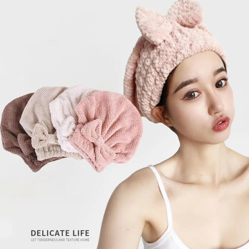 Description Picture 2 of itemQuick Hair Drying Towel Bowknot Wrap Towel Hat Cap Thicken Bonnets for Women Bathroom Accessories