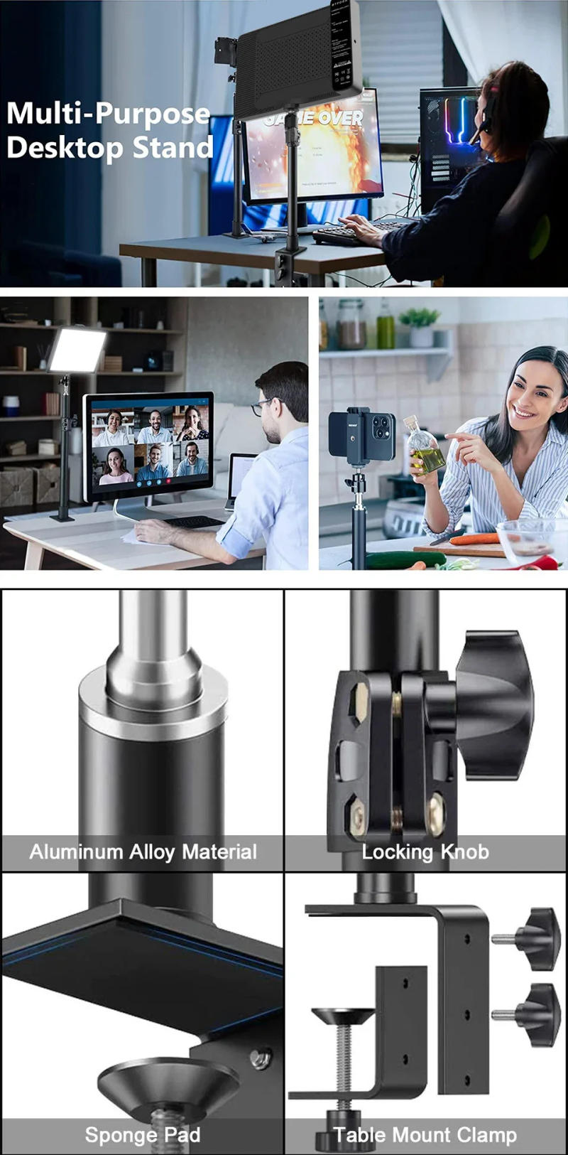 Description Picture 6 of itemDesk Mount Stand DSLR Camera C Clamp Light Stand Photographic Light Boom Stand With Ball Head for Phone Video Ring Light Zoom