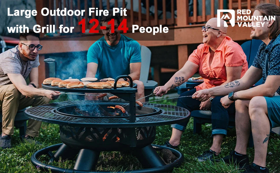 Description Picture 2 of itemRed Mountain Valley 47" Fire Pit with Adjustable Grill, Outdoor Fireplaces, Large Wood Burning Patio Fire Pits for Outside,Black