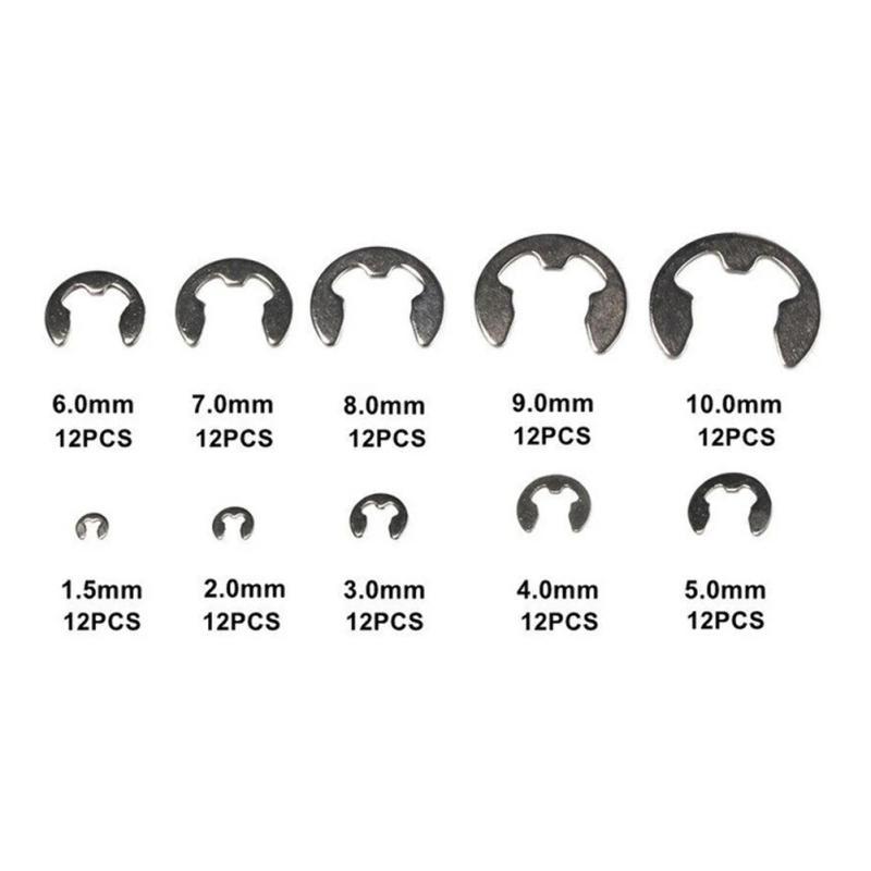 Description Picture 5 of itemFor Wet Environment Metal Washer Snap Ring Kit Industrial Commercial Supplies 120pcs E-clip M1.5 - M10 Plastic Box