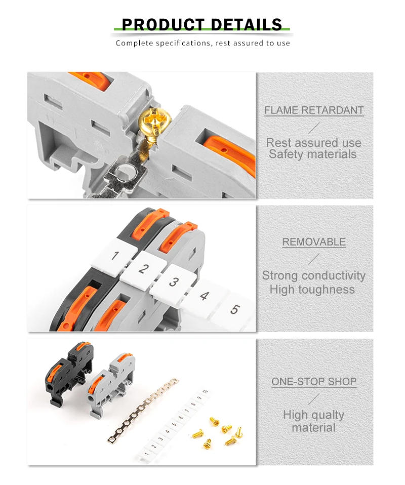 Description Picture 5 of item10PCS Din Rail Terminal Block 211 Wire Electrical Conductor Universal Fast Cable Connector Connection with Number strip Set