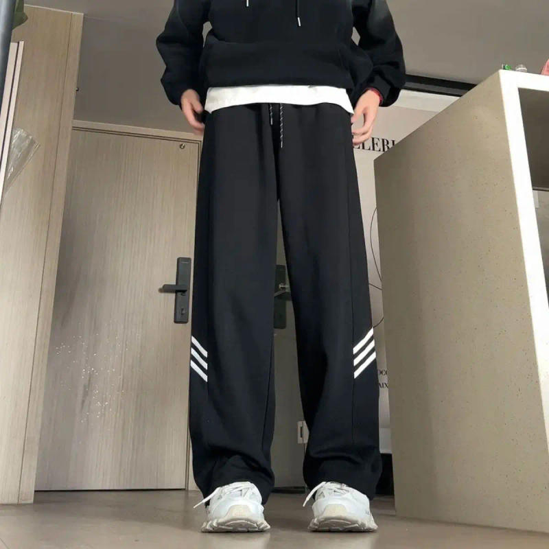 Description Picture 3 of itemAmerican Trendy Vintage Summer Loose Sports Wide Leg Pants Men Pocket Striped Elastic Wait Drawstring Casual Straight Trousers