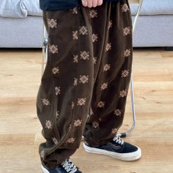 Korean Fashion Geometric Embroidery Baggy Pants Men Clothing Streetwear Hip Hop Corduroy Harem Pants Kpop Skateboard Trousers