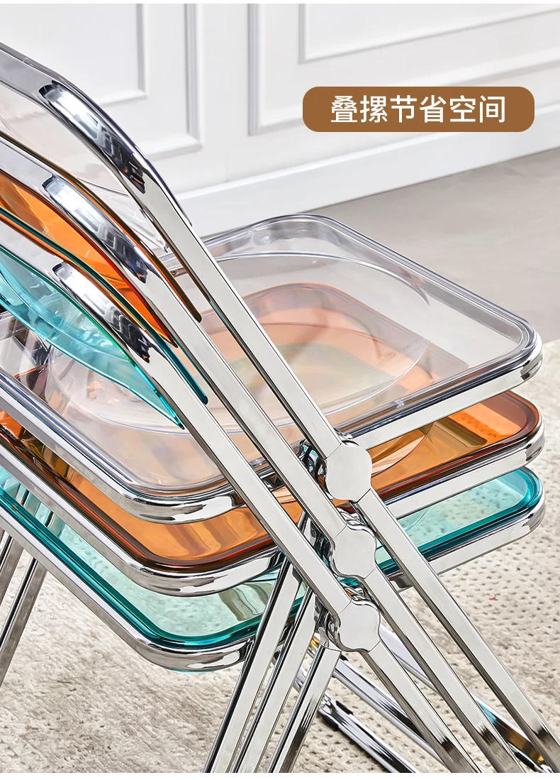Description Picture 4 of itemAcrylic Folding Dining Chair Modern Chrome Legs Clear Space Saving Dining Chairs Camping Minimalist Chaise Design Home Furniture