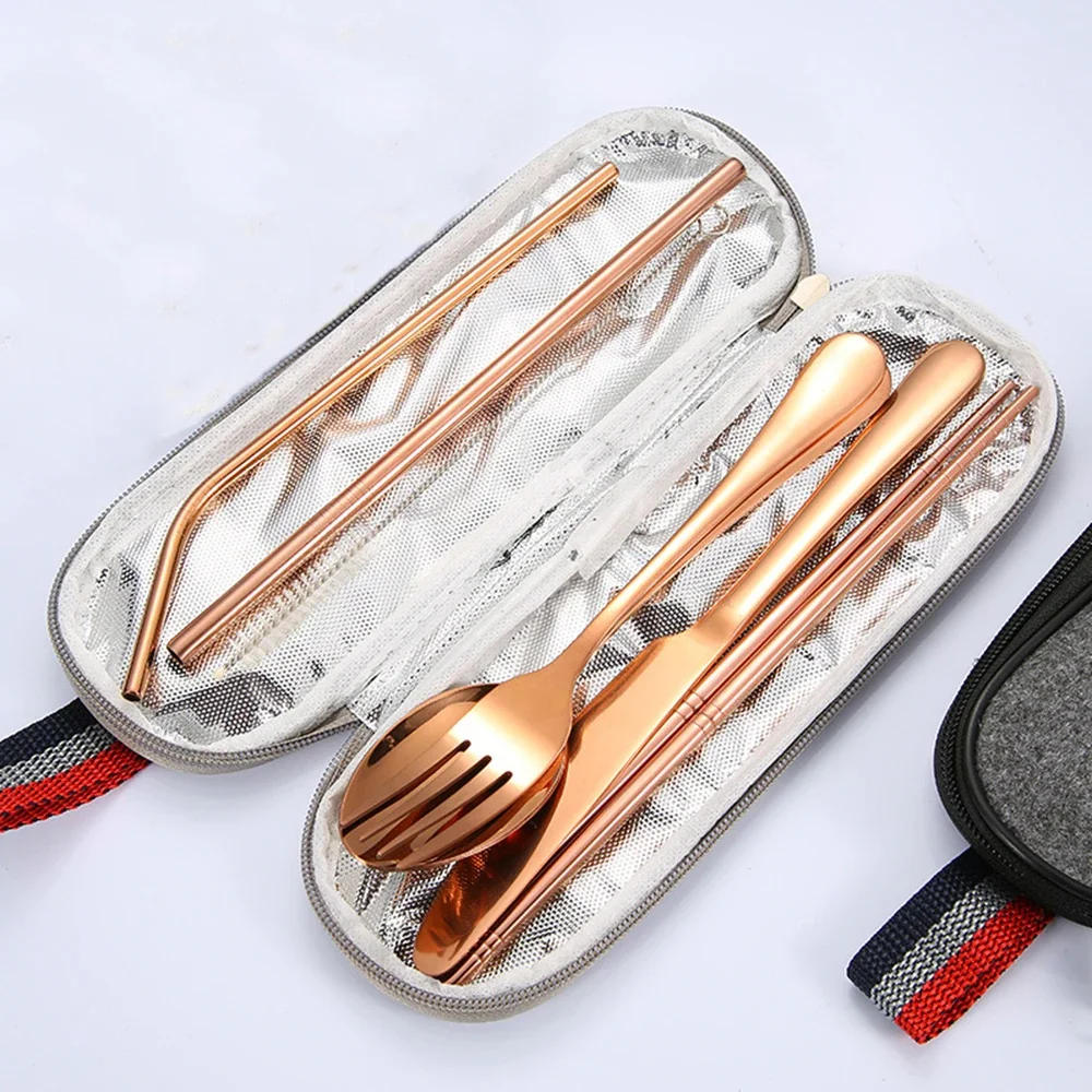 Description Picture 5 of itemTableware Reusable Travel Cutlery Set Camp Utensils  with Stainless Steel Spoon Fork Chopsticks Straw Portable Case