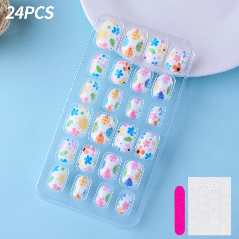 Description Picture 4 of item24Pcs/box Cartoon Girl Kids Fake Nails Kawaii Cat/Horse/Rabbit/Bear False Nails Tips Press on Nails with Jelly Glue +1 Pcs File*