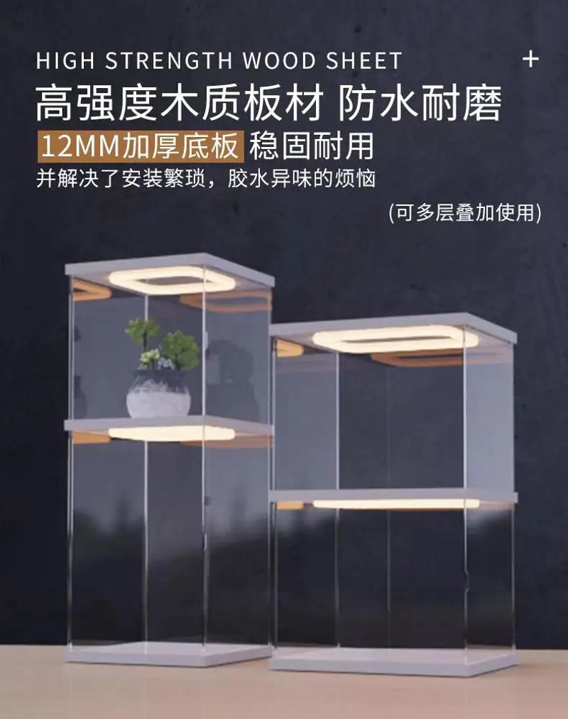 Description Picture 2 of itemAcrylic Clear Display Case with Ring LED Lights, Action Figure Display, Assemble Dust Storage Case for Car Models and Dolls