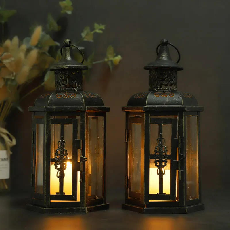 Description Picture 4 of itemVintage Nordic Candle Holder Lanterns Candles Aesthetic Hanging Lantern Iron Lantern Black Home Decor Wedding Room Decoration