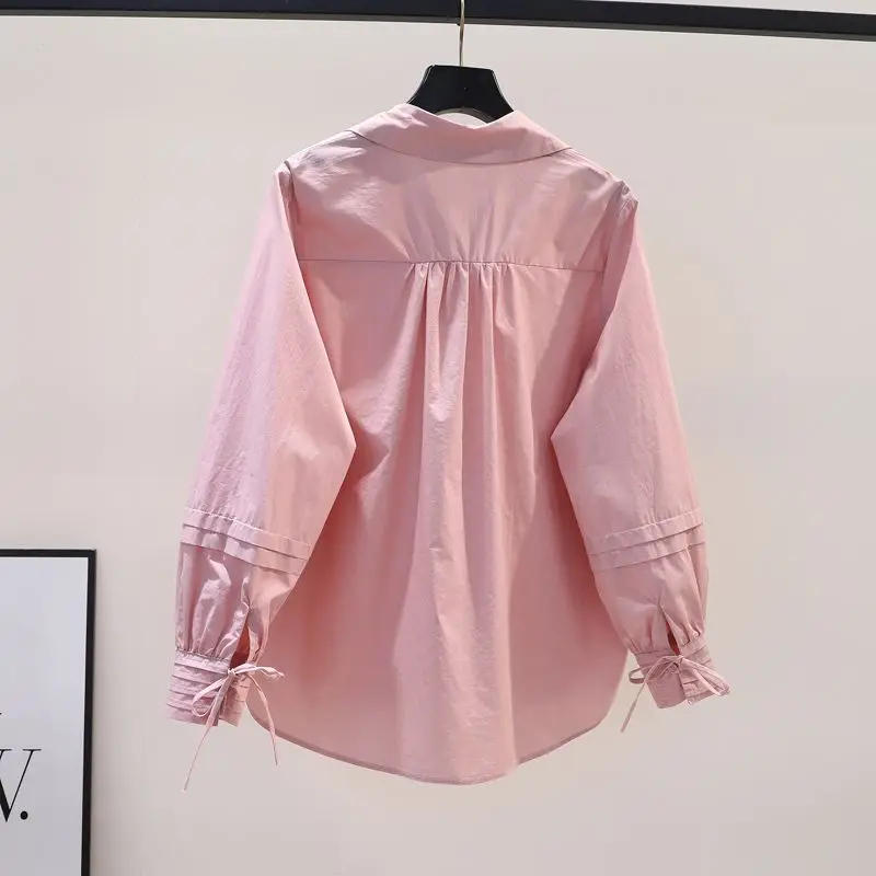 Description Picture 2 of itemVintage Blouse for Women 2025 Faldas Mujer De Moda Summer Oversized Tops Folds Bandage Long Sleeve Fashion Shirts Blouses 27p880