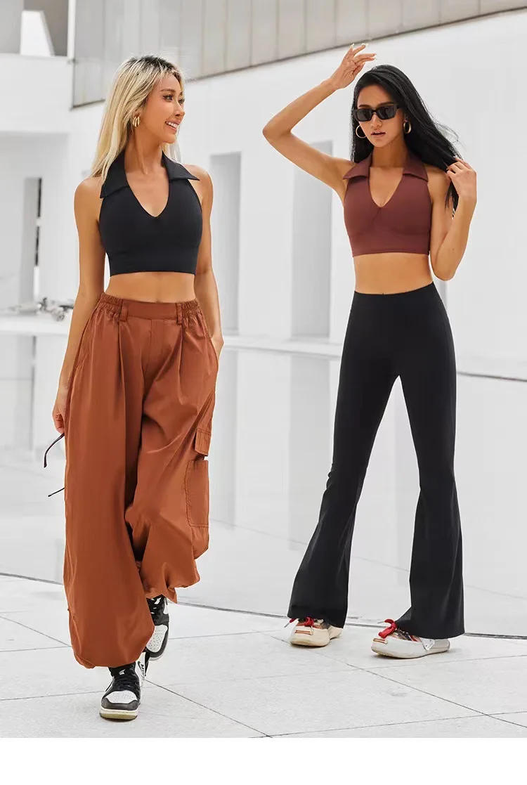 Description Picture 3 of itemHalter Neck Sports Bra V-Neck Cross Back Anti-Sag Yoga Top Moisture-Wicking Removable Pads Workout Shirt Gym Fitness Wear