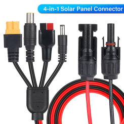 4 in 1 Solar Panel Connector Extension Cable Splitter 12AWG Power Cord Adapter Power Plug For XT60/DC5521/DC7909 Charging Cable