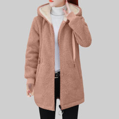 Women Plush Thickened Sweatshirt Hooded Fleece Jacket Autumn Winter Casual Long Cardigan Imitation Lamb Wool Coat With Zip