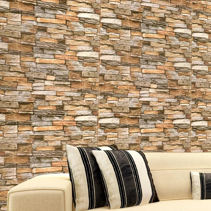 Description Picture 2 of item3/5MM 3D Wall Sticker Panel Foam Home Decoration DIY Wallpaper Living Room Bathroom  Tv Background Self Adhesive Panels 70*77cm