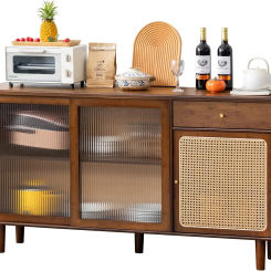 Tiita Bamboo Sideboard Buffet Cabinet, Rattan Kitchen Storage Cabinet with Drawer, Boho Coffee Bar Tables for Kitchen Living