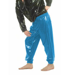Mens Solid PVC Leather Cargo Pants High Waist Elastic Bands Gothic Trousers Faux Latex Loose Leisure Pants  Casual Joggers Pants