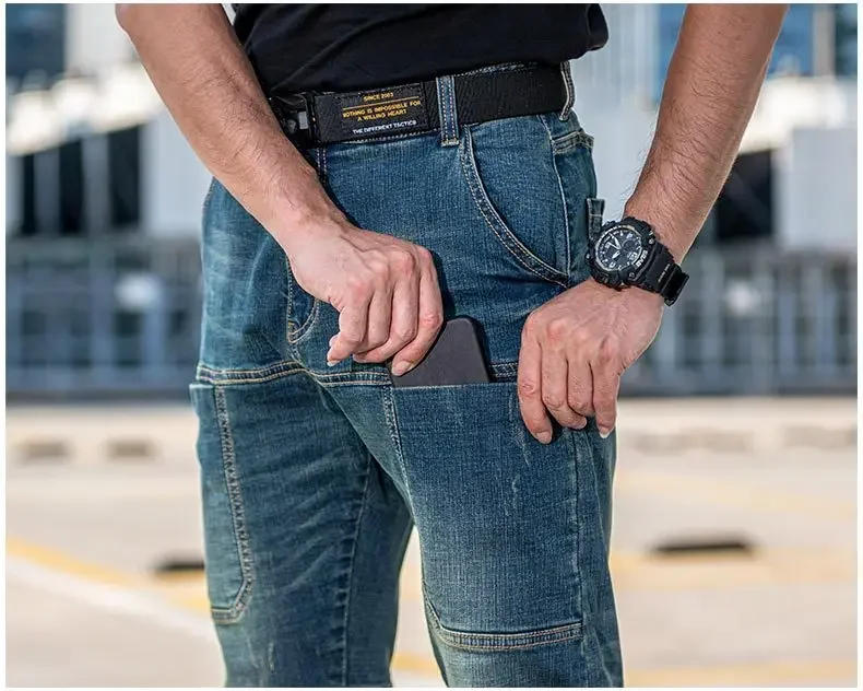 Description Picture 4 of itemDenim Tactical Pants Men Military Wear-resistant Breathable Straight Jeans Outdoor Commute Multi-pocket Cargo Cowboy Trousers